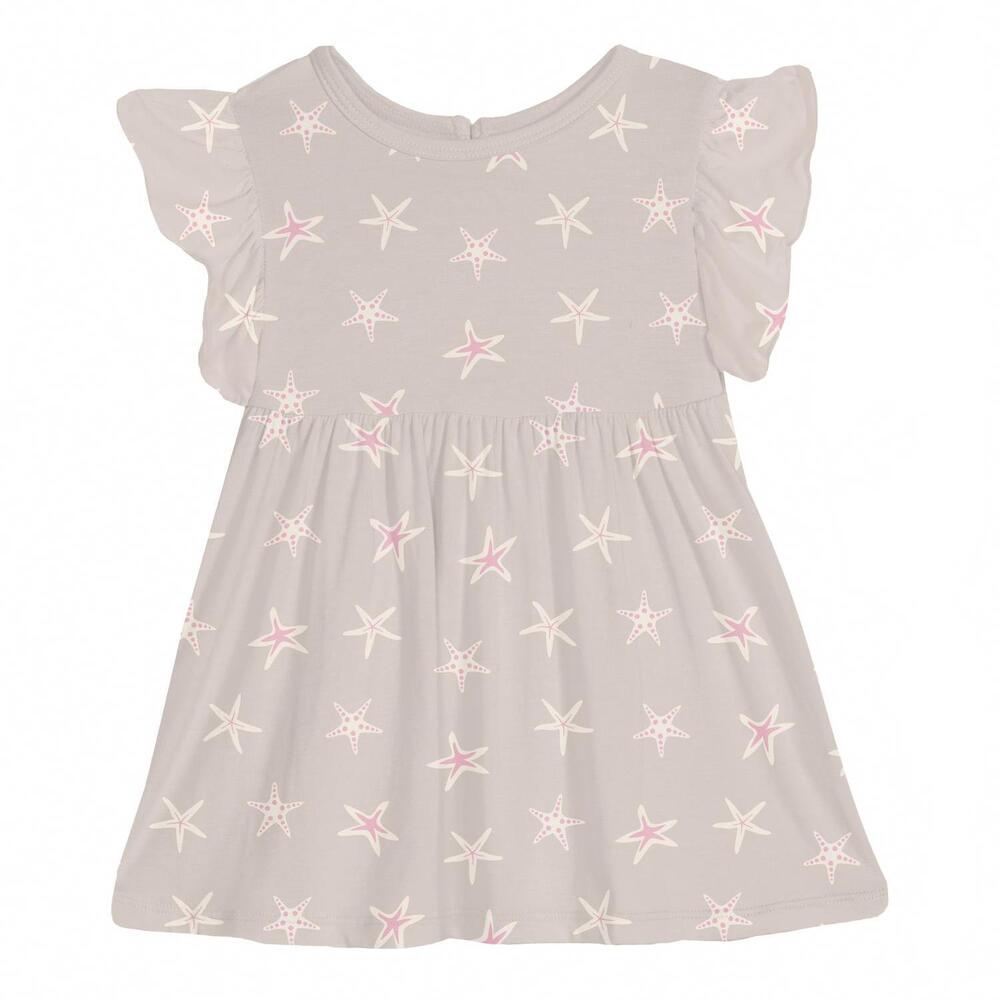 NEW KICKEE kid's short sleeve lola swing dress in latte starfish